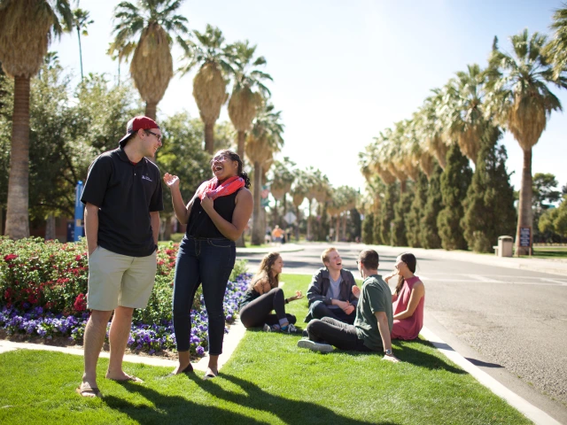 group of university students standing and sitting together on the UA mall